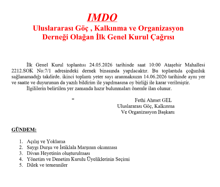 IMDO Olağan İlk Genel Kurul Çağrısı–English Below